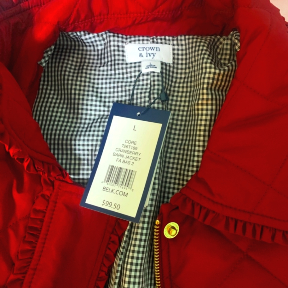 NWT Crown & Ivy Large Quilted Red Coat